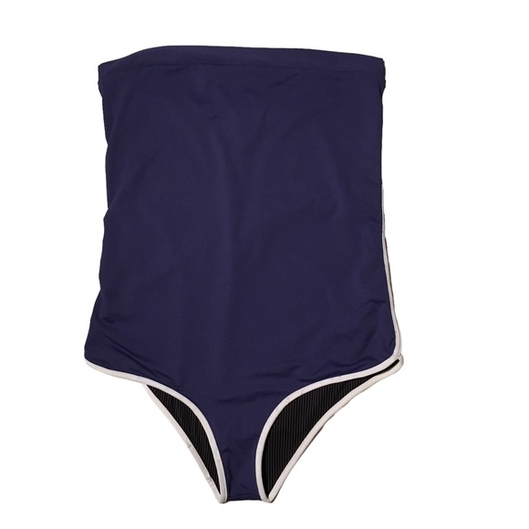 Acacia swimwear strapless bikini in navy blue with white lining - Picture 1 of 8